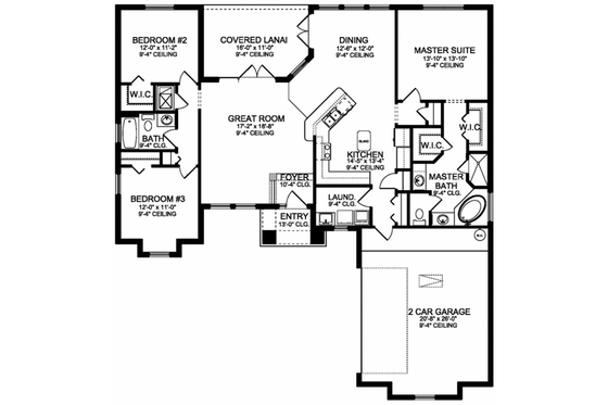 Floor Plan - Main Floor for Mediterranean House Plan #1058-113 - 3 bed, 2 bath