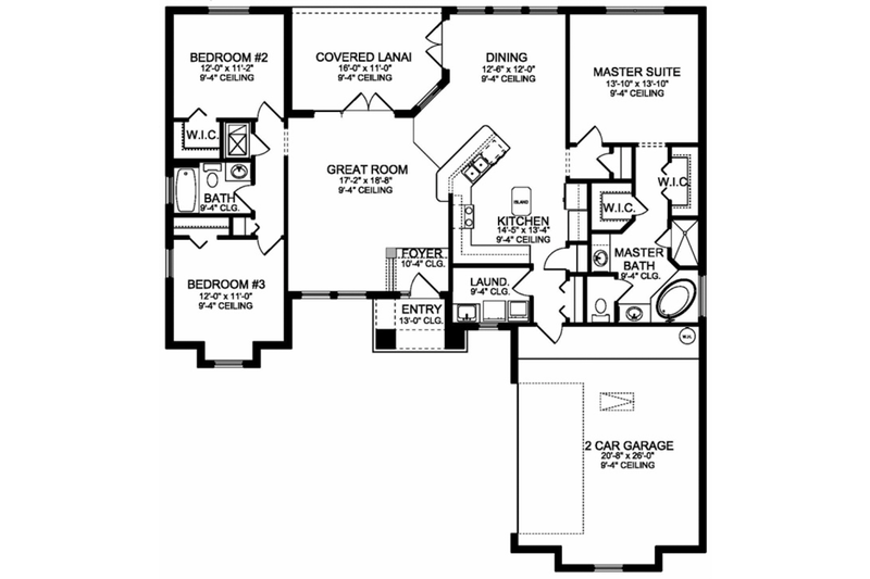Dream House Plan - Floor Plan - Main Floor for Mediterranean House Plan #1058-113 - 3 bed, 2 bath