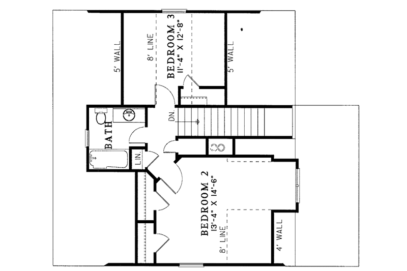 House Blueprint - Floor Plan - Upper Floor for Craftsman House Plan #17-3154 - 3 bed, 2 bath