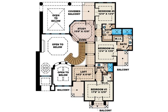 Floor Plan - Upper Floor for Mediterranean House Plan #27-428 - 5 bed, 5 bath