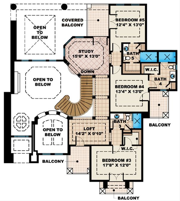 Mediterranean Floor Plan - Upper Floor Plan #27-428