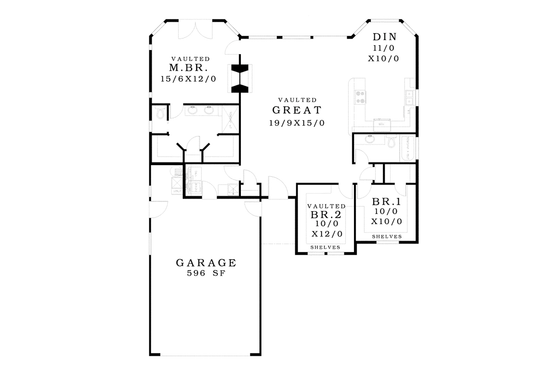 Floor Plan - Main Floor for Ranch House Plan #943-42 - 3 bed, 2 bath