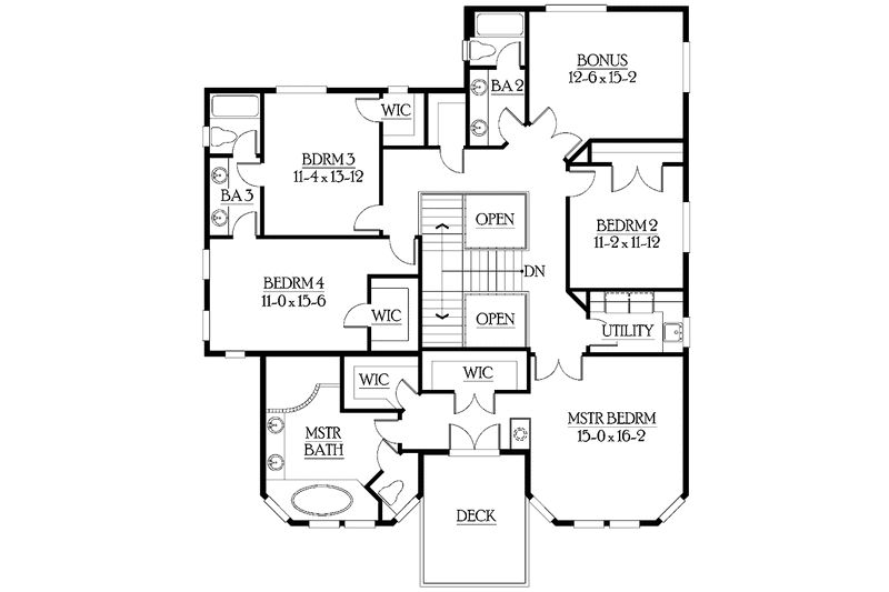 Home Plan - Floor Plan - Upper Floor for Craftsman House Plan #132-475 - 4 bed, 4 bath