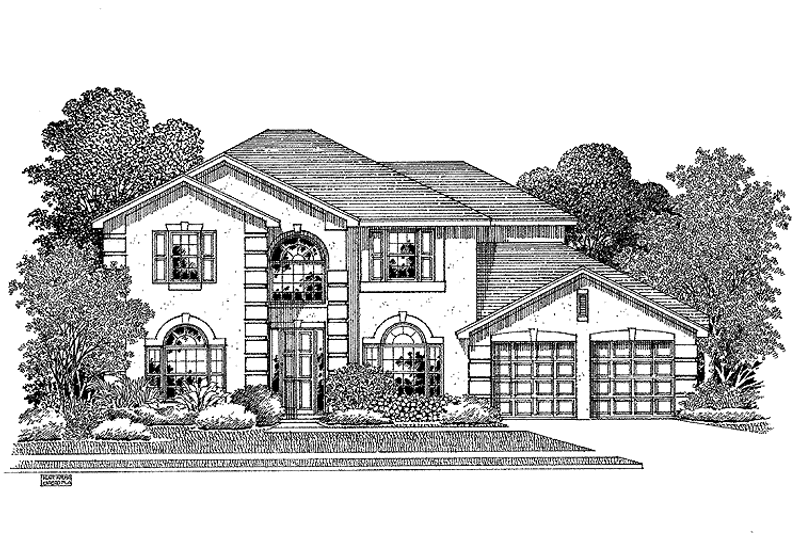 House Blueprint - Exterior - Front Elevation 3 for Mediterranean House Plan #999-108 - 5 bed, 3 bath