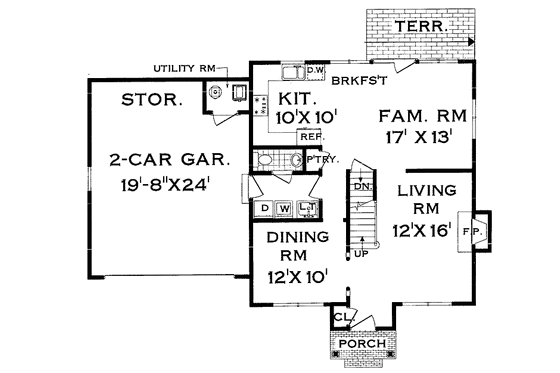 Floor Plan - Main Floor for Colonial House Plan #3-273 - 3 bed, 2.5 bath