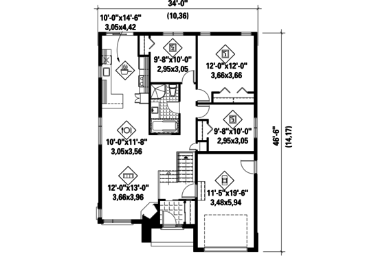 Floor Plan - Main Floor for Contemporary House Plan #25-4370 - 3 bed, 1 bath