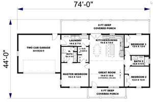 Floor Plan - Main Floor for Farmhouse House Plan #44-274 - 3 bed, 2 bath