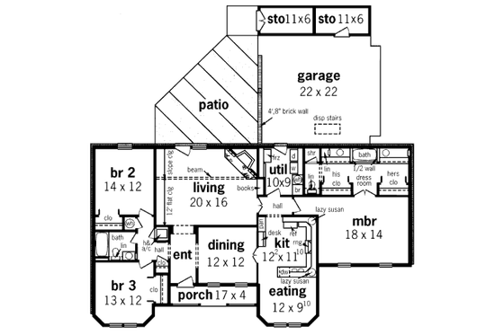 Floor Plan - Main Floor for Country House Plan #45-326 - 3 bed, 2 bath