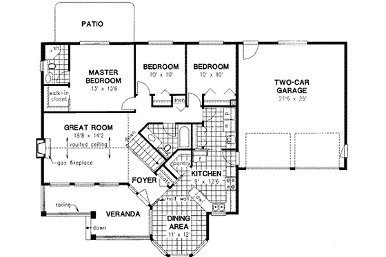 Floor Plan - Main Floor for Country House Plan #18-321 - 3 bed, 2 bath