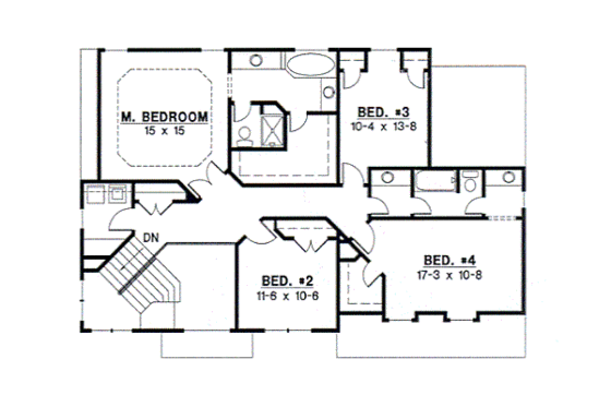 Floor Plan - Upper Floor for Traditional House Plan #67-500 - 4 bed, 2.5 bath
