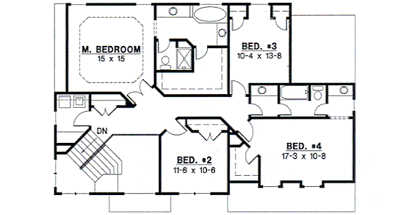Traditional Floor Plan - Upper Floor Plan #67-500