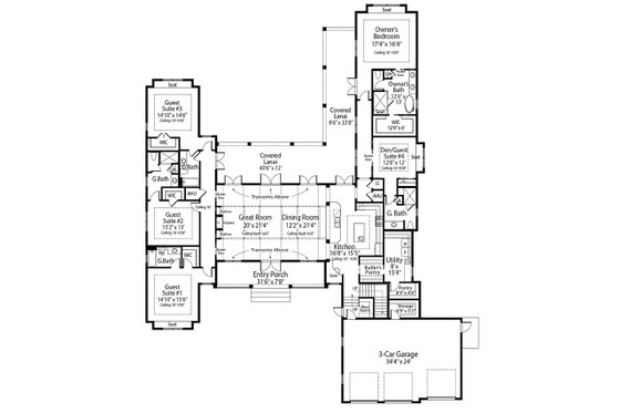 Floor Plan - Main Floor for Farmhouse House Plan #938-105 - 4 bed, 6 bath