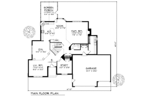 Floor Plan - Main Floor for European House Plan #70-493 - 4 bed, 2.5 bath