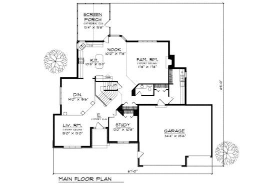 Floor Plan - Main Floor for European House Plan #70-493 - 4 bed, 2.5 bath