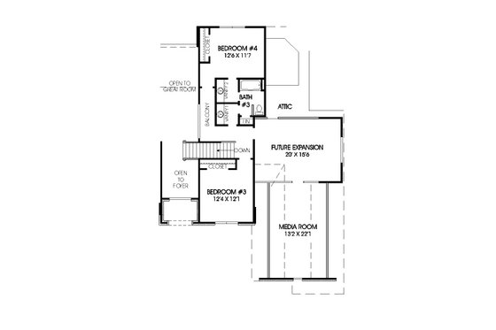Floor Plan - Upper Floor for European House Plan #424-264 - 4 bed, 3 bath