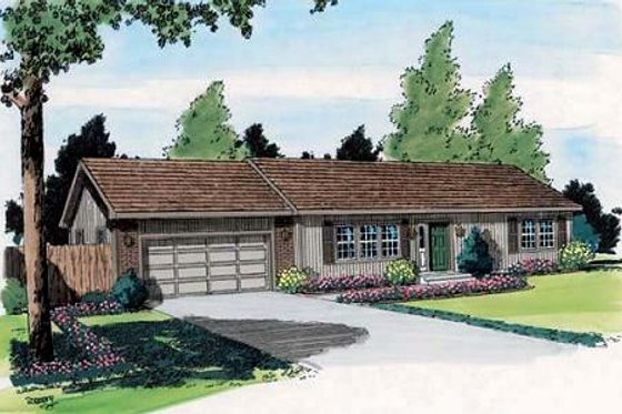 Exterior - Front Elevation for Ranch House Plan #312-350 - 3 bed, 1 bath