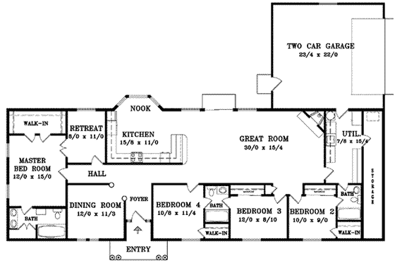 Floor Plan - Main Floor for Adobe / Southwestern House Plan #1-980 - 4 bed, 3 bath