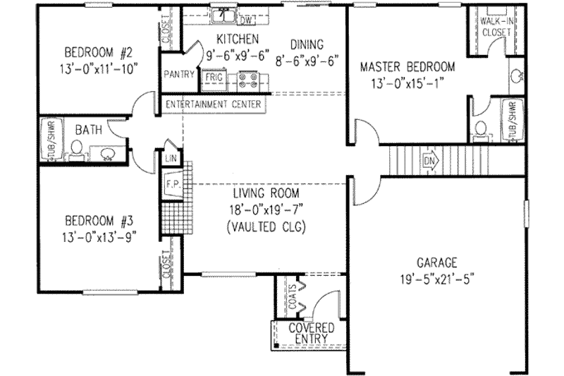 House Blueprint - Floor Plan - Main Floor for Traditional House Plan #11-102 - 3 bed, 2 bath