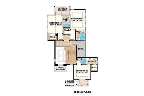 Floor Plan - Upper Floor for Beach House Plan #27-474 - 4 bed, 5.5 bath