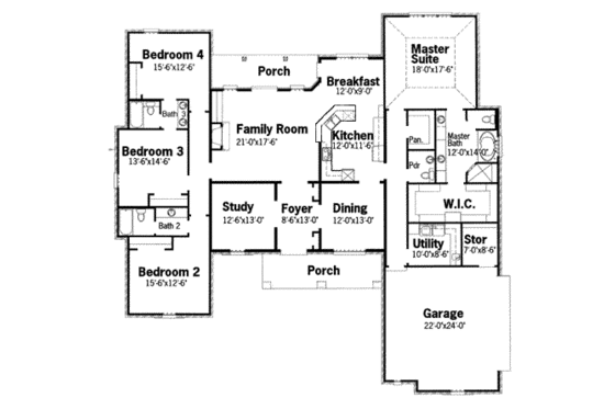 Floor Plan - Main Floor for European House Plan #15-144 - 4 bed, 3.5 bath