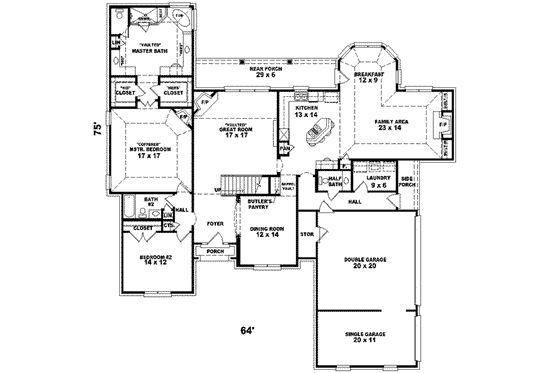 Floor Plan - Main Floor for Traditional House Plan #81-607 - 4 bed, 3.5 bath