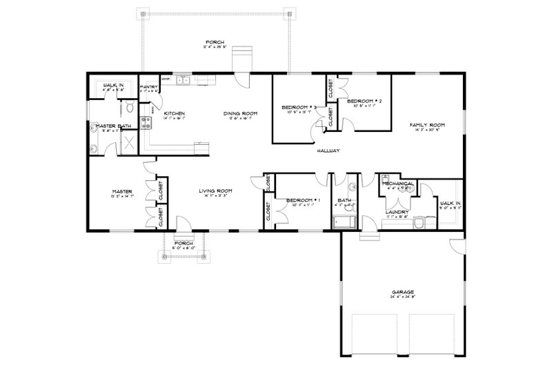 House Blueprint - Floor Plan - Main Floor for Ranch House Plan #1060-31 - 3 bed, 2 bath