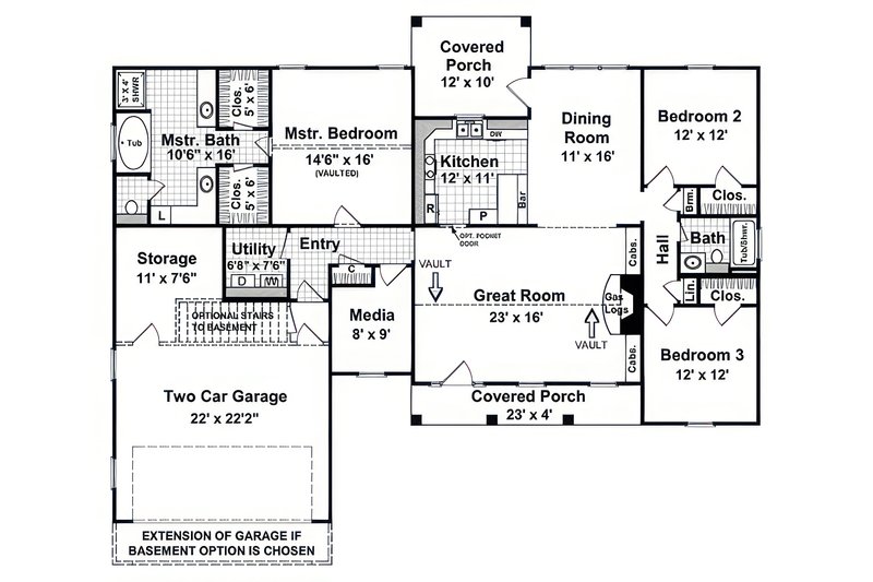 Architectural House Design - Floor Plan - Main Floor for Farmhouse House Plan #21-616 - 3 bed, 2 bath