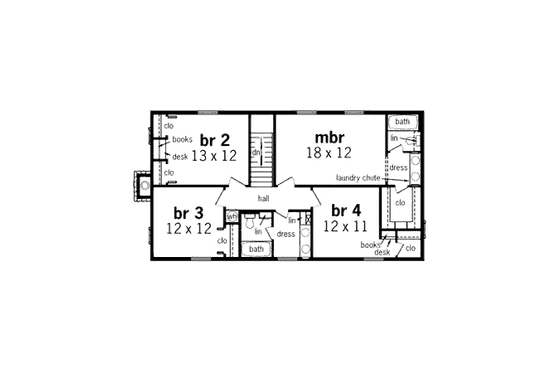 Floor Plan - Upper Floor for Country House Plan #45-347 - 4 bed, 2.5 bath
