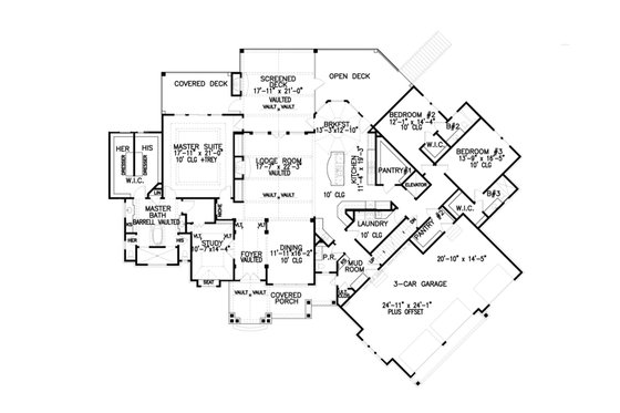 Floor Plan - Main Floor for Ranch House Plan #54-477 - 5 bed, 5.5 bath