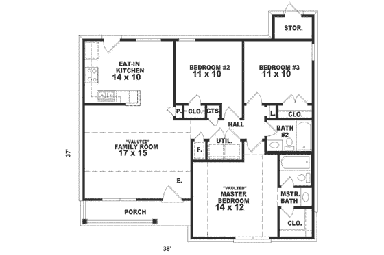 Floor Plan - Main Floor for Cottage House Plan #81-141 - 3 bed, 2 bath