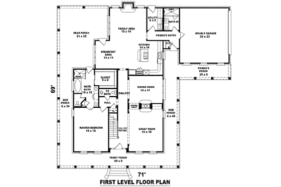 Floor Plan - Main Floor for Southern House Plan #81-1099 - 3 bed, 3.5 bath
