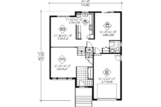 Floor Plan - Main Floor for Modern House Plan #25-3041 - 3 bed, 1.5 bath