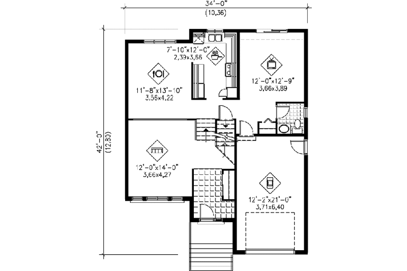 Dream House Plan - Floor Plan - Main Floor for Modern House Plan #25-3041 - 3 bed, 1.5 bath
