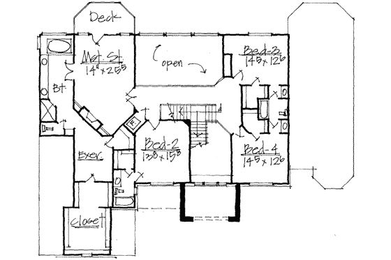 Floor Plan - Upper Floor for European House Plan #308-164 - 6 bed, 4.5 bath