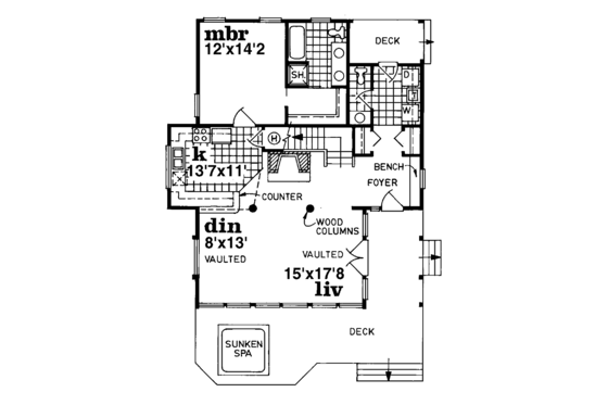Floor Plan - Main Floor for Cabin House Plan #47-927 - 3 bed, 2.5 bath