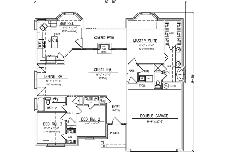 House Design - Floor Plan - Main Floor for European House Plan #42-646 - 3 bed, 2 bath