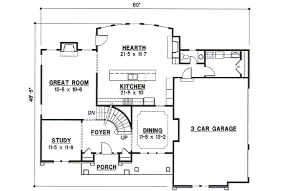 Floor Plan - Main Floor for Traditional House Plan #67-580 - 4 bed, 3.5 bath