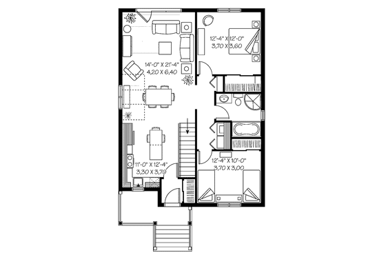 Floor Plan - Main Floor for Traditional House Plan #23-2376 - 2 bed, 1 bath