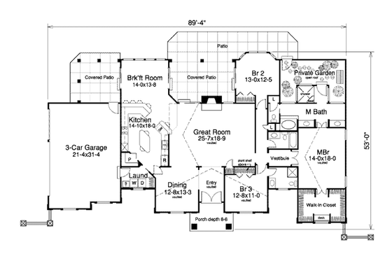 Floor Plan - Main Floor for Mediterranean House Plan #57-376 - 3 bed, 3 bath