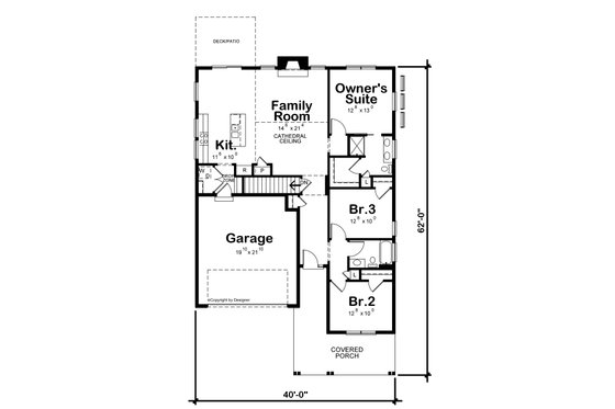 Floor Plan - Main Floor for Traditional House Plan #20-2591 - 3 bed, 2 bath