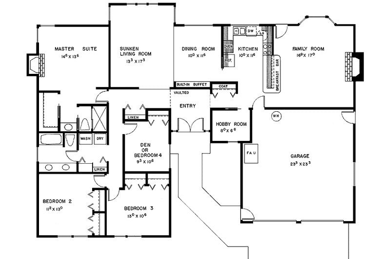 Dream House Plan - Floor Plan - Main Floor for Contemporary House Plan #60-889 - 4 bed, 2 bath