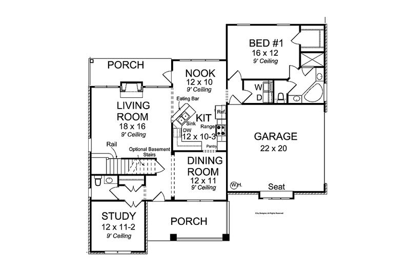 Architectural House Design - Floor Plan - Main Floor for Traditional House Plan #513-2131 - 3 bed, 2.5 bath
