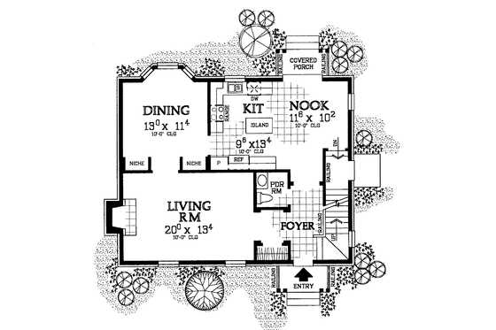 Floor Plan - Main Floor for Classical House Plan #72-987 - 3 bed, 2.5 bath