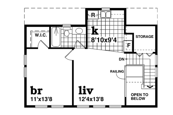 Floor Plan - Upper Floor for Bungalow House Plan #47-1083 - 1 bed, 1.5 bath