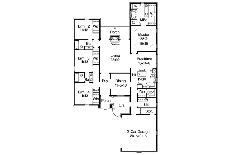 House Blueprint - Floor Plan - Main Floor for Country House Plan #15-381 - 4 bed, 3 bath