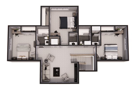 Floor Plan - Upper Floor 1 for Traditional House Plan #51-1460 - 4 bed, 3.5 bath