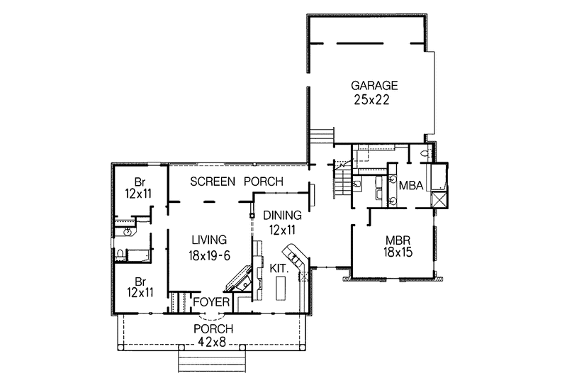House Blueprint - Floor Plan - Main Floor for Country House Plan #15-323 - 3 bed, 2 bath
