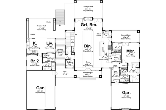 Floor Plan - Main Floor for Modern House Plan #455-529 - 2 bed, 2.5 bath