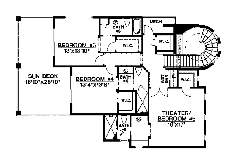 Home Plan - Floor Plan - Upper Floor for Mediterranean House Plan #1017-69 - 4 bed, 5.5 bath