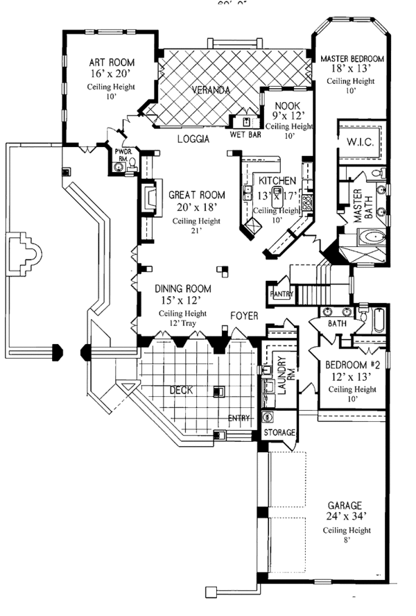 House Design - Mediterranean Floor Plan - Main Floor Plan #76-123